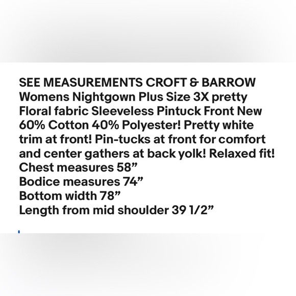 CROFT & BARROW Womens Nightgown Plus Size 3X Floral Sleeveless Pintuck Front New - Picture 10 of 10